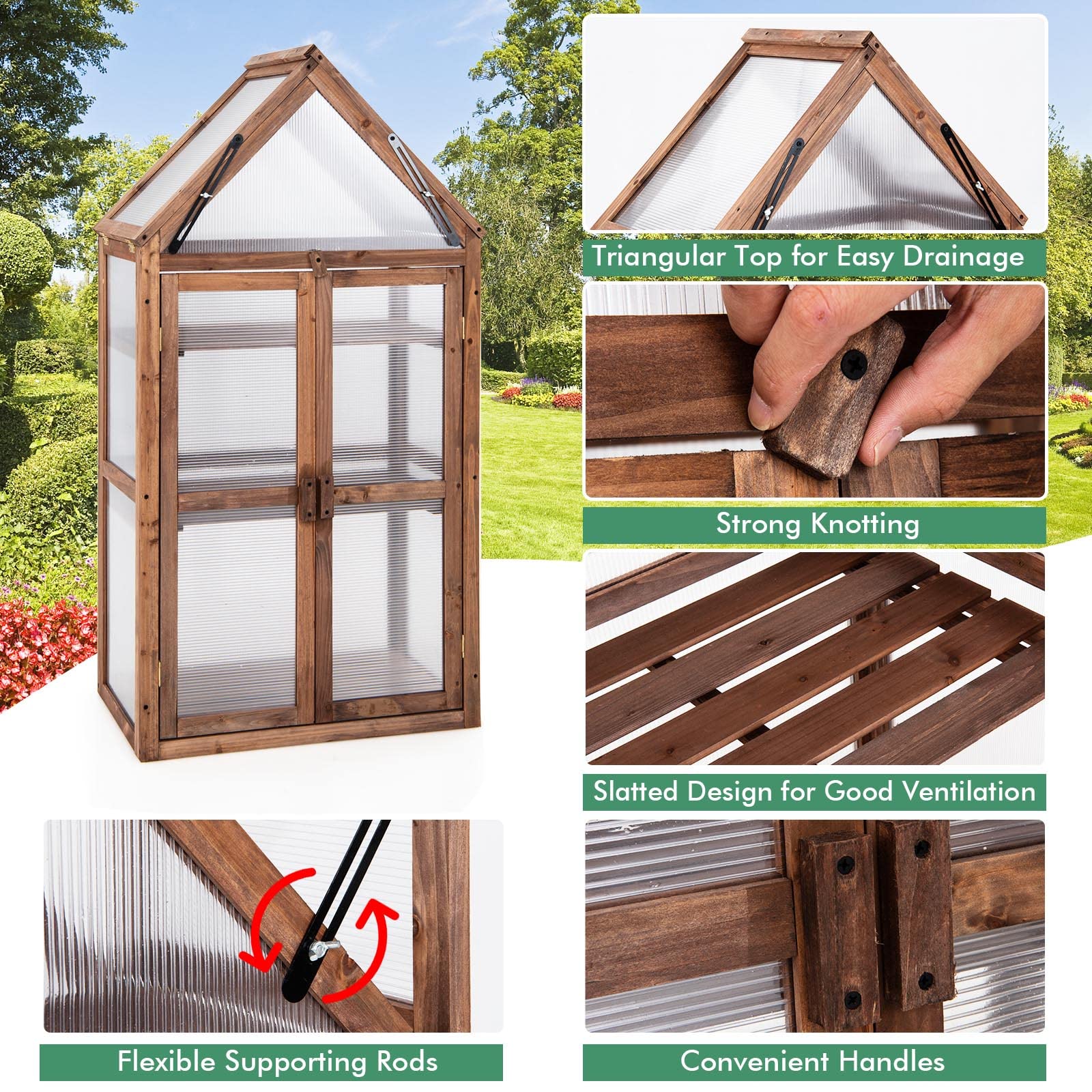 Giantex 3-Tier Garden Cold Frame, Portable Wooden Mini Greenhouse Storage Shelves