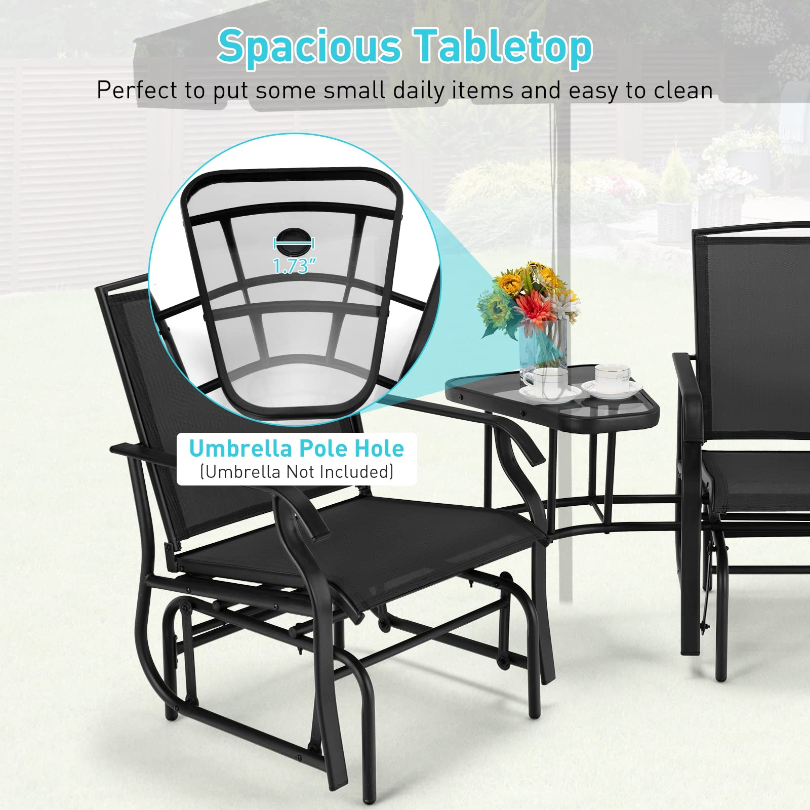 Giantex Outdoor Glider Chairs with Table & Umbrella Hole