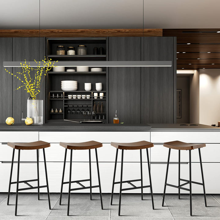 Industrial Saddle Stool with Footrest, Metal Legs, Adjustable Foot Pads, Backless Counter Height Chair for Living Room Kitchen Bar