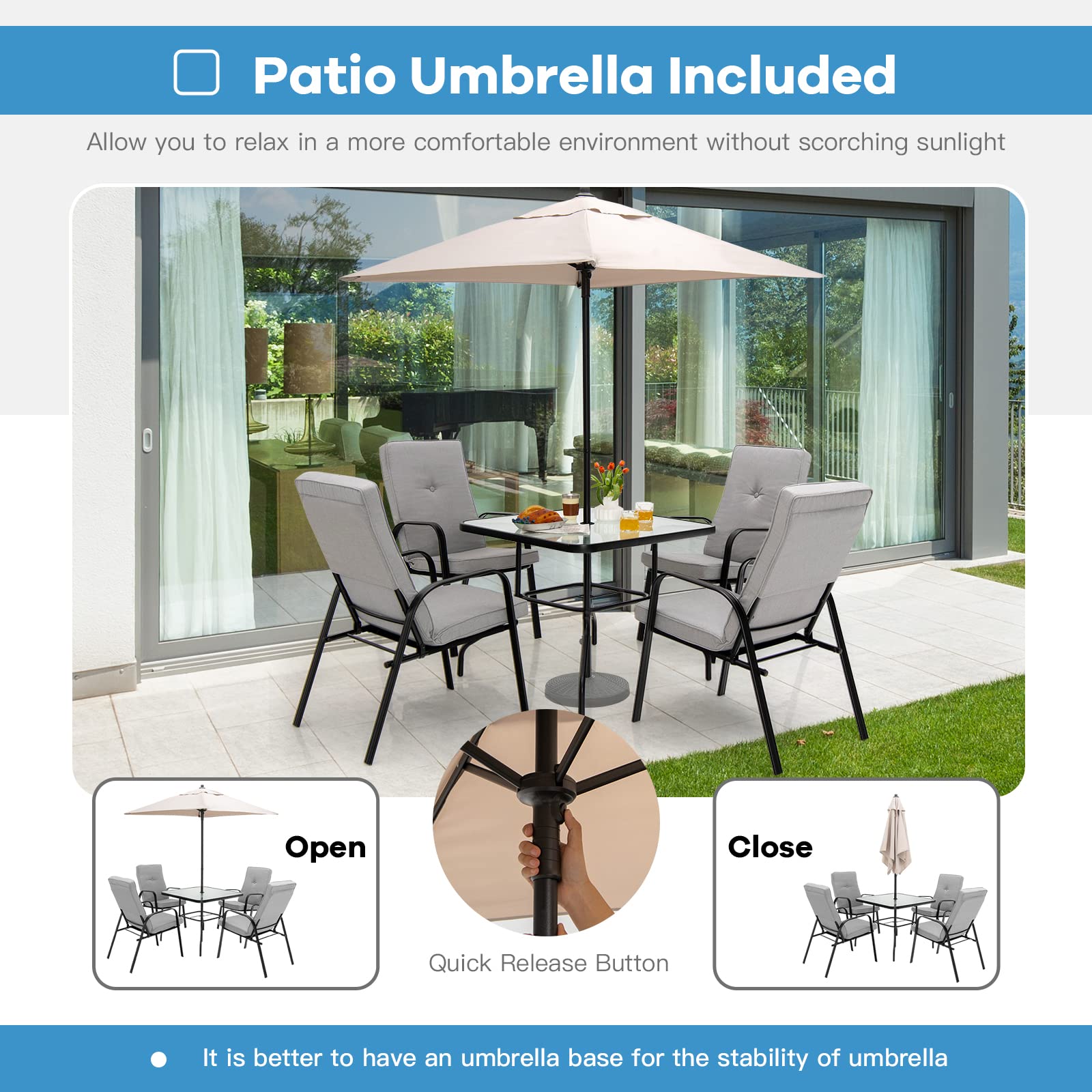 Giantex 6 Piece Outdoor Table and Chairs Set, Patio Dining Set with Umbrella