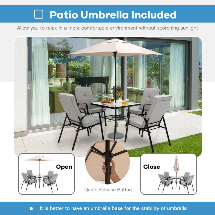 Giantex 6 Piece Outdoor Table and Chairs Set, Patio Dining Set with Umbrella