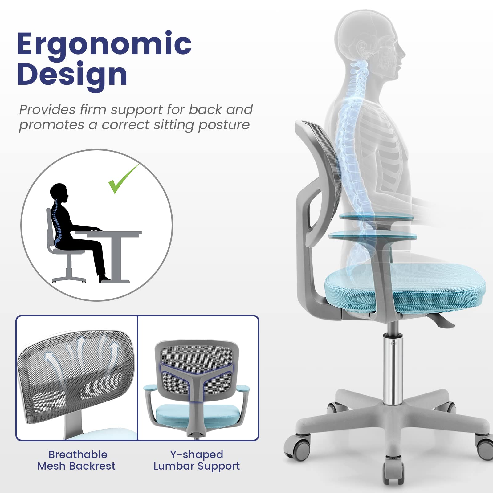 Giantex Ergonomic Home Office Chair, Mesh Low Back Desk Chair, Swivel Computer Chair with Y-Shaped Lumbar Support & Comfy Armrest