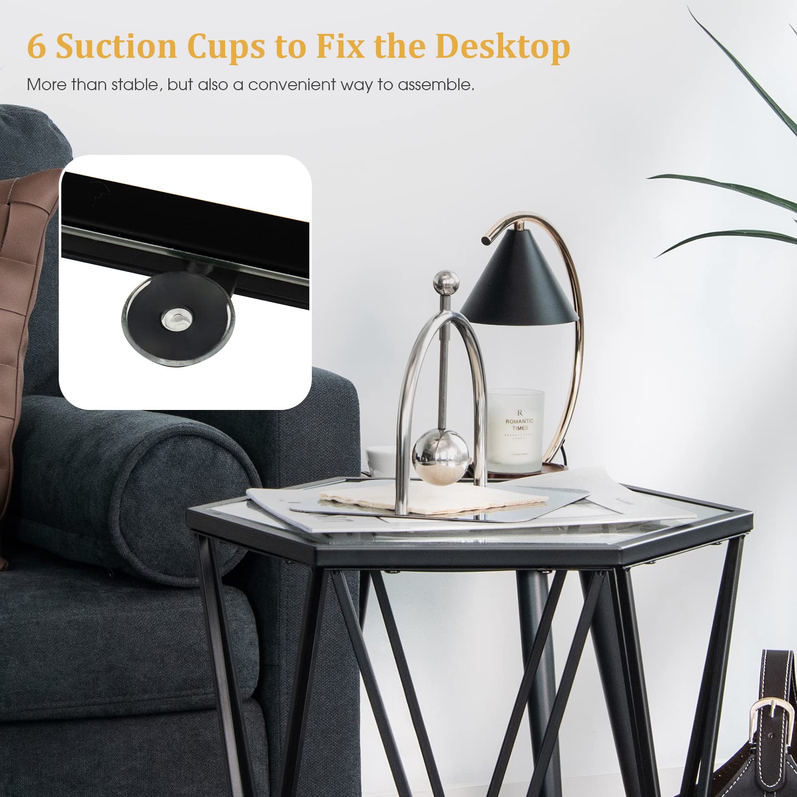 Giantex End Table w/Glass Top, Metal Frame, Small Coffee Accent Table for Small Space( 16" x 13.5" x 24")