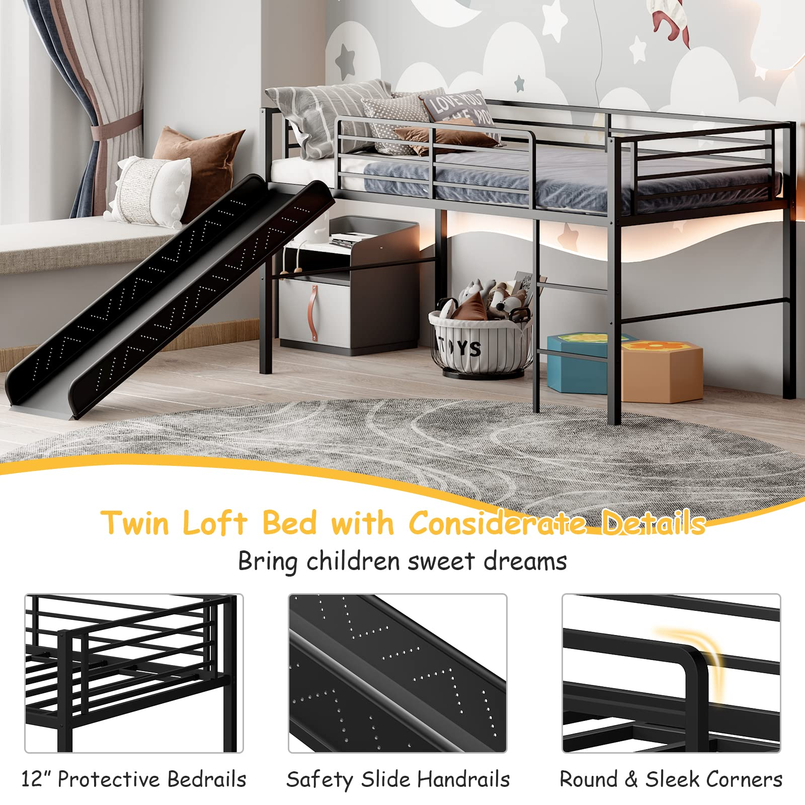 Giantex Twin Loft Bed with Slide