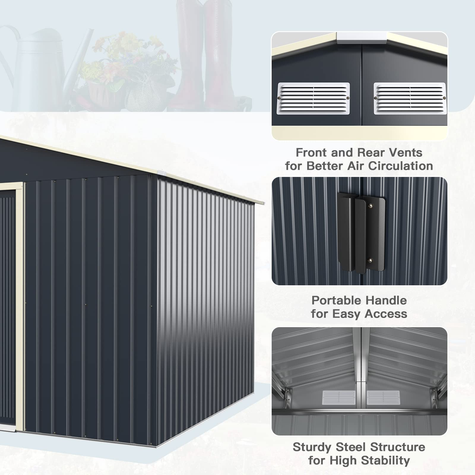 Outdoor Storage Shed with Double Sliding Door