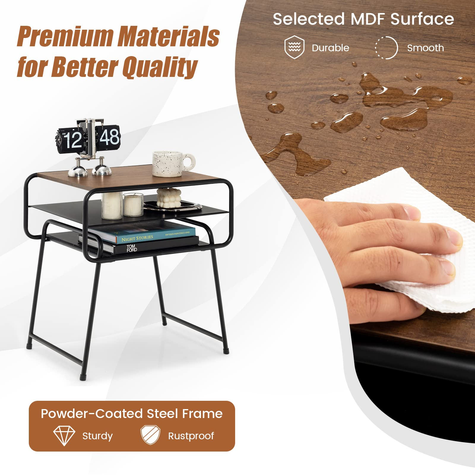 Giantex 3-Tier Side End Table with Shelf