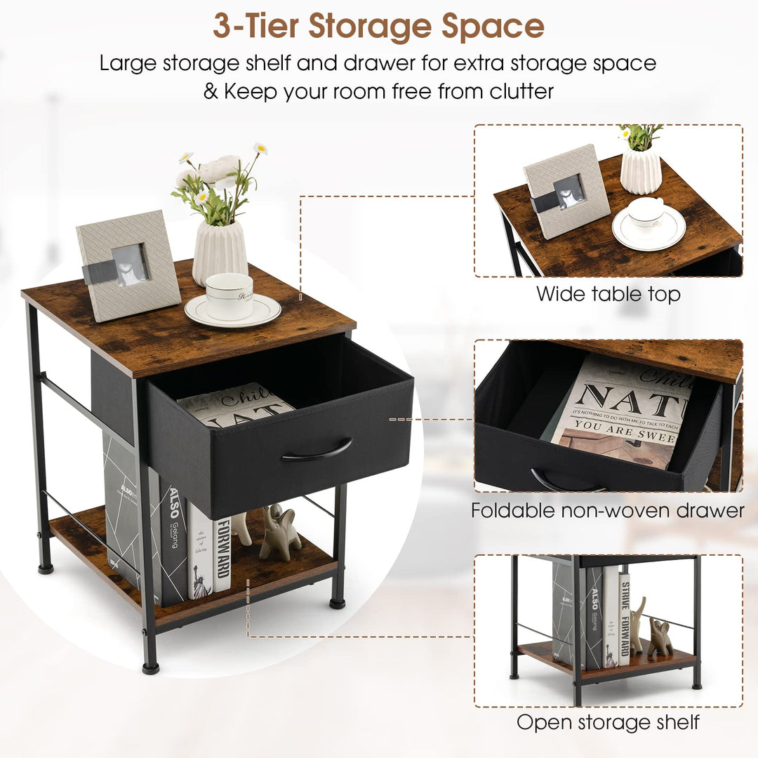 Giantex Nightstand, Bedside Table w/Removable Fabric Drawers and Open Storage Shelf