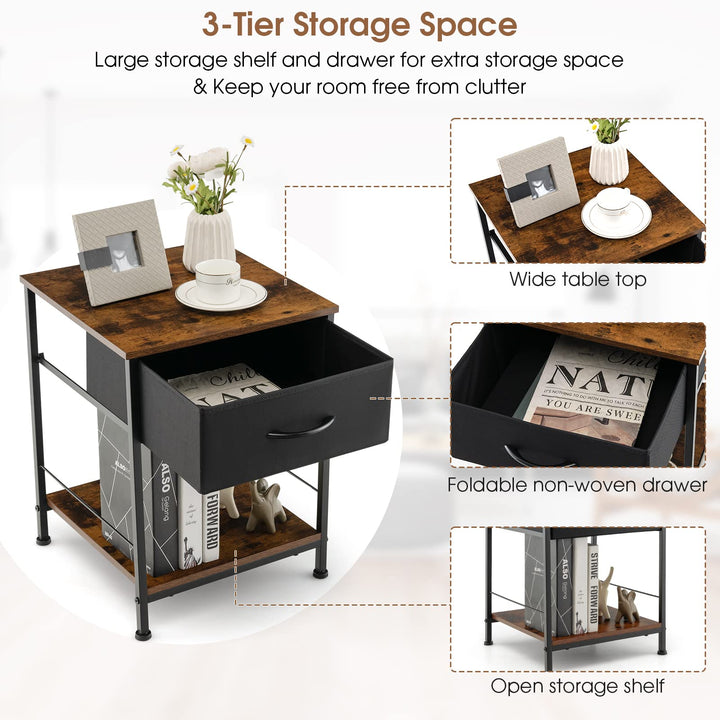 Giantex Nightstand, Bedside Table w/Removable Fabric Drawers and Open Storage Shelf