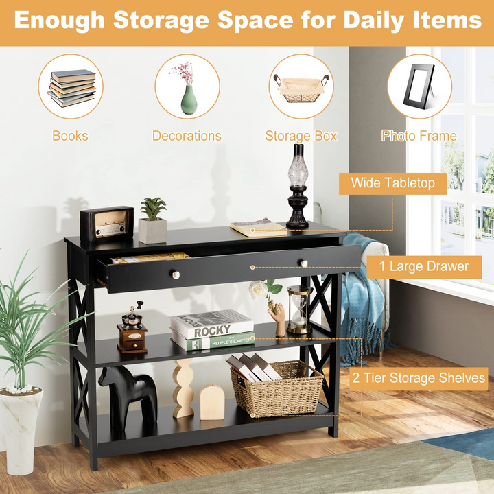 Giantex Console Table 3-Tier W/Drawer and Storage Shelves