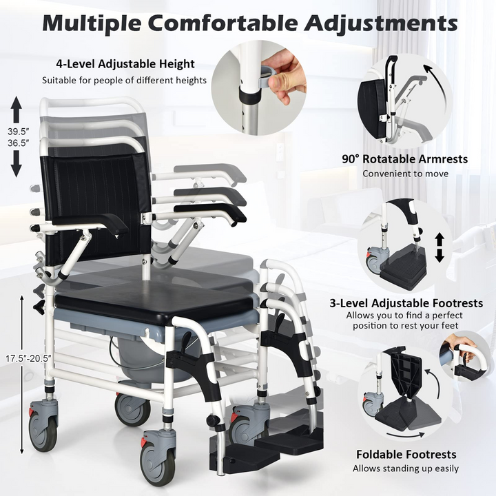 Giantex 4-in-1 Bedside Commode Shower Wheelchair