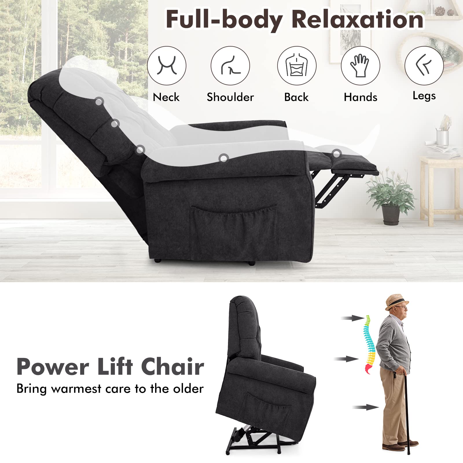 Giantex Power Lift Chair Electric Recliner for Elderly, Adjustable Backrest Footrest