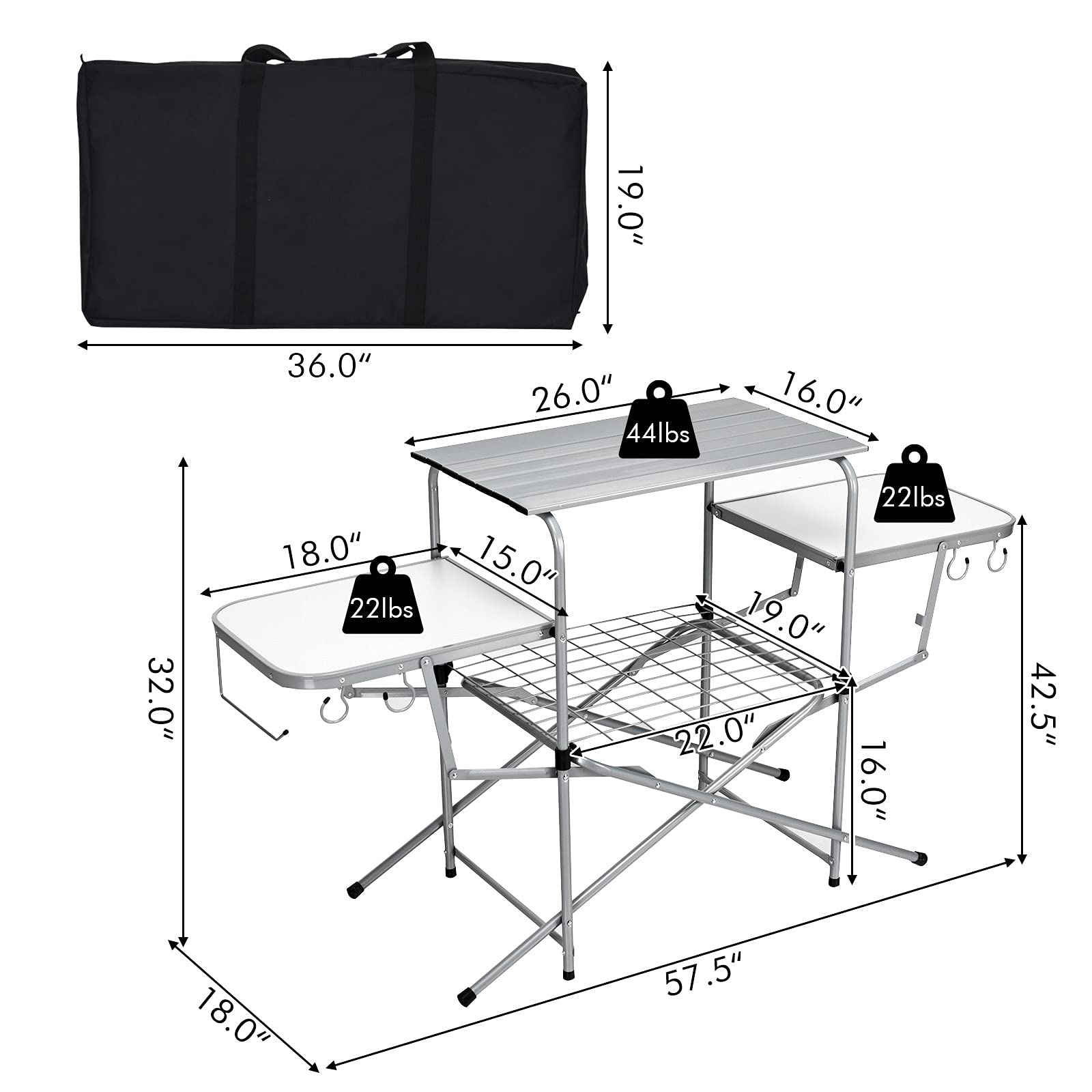 Giantex Folding Grill Table with 26'' Main Tabletop, Portable Aluminum Camping Table