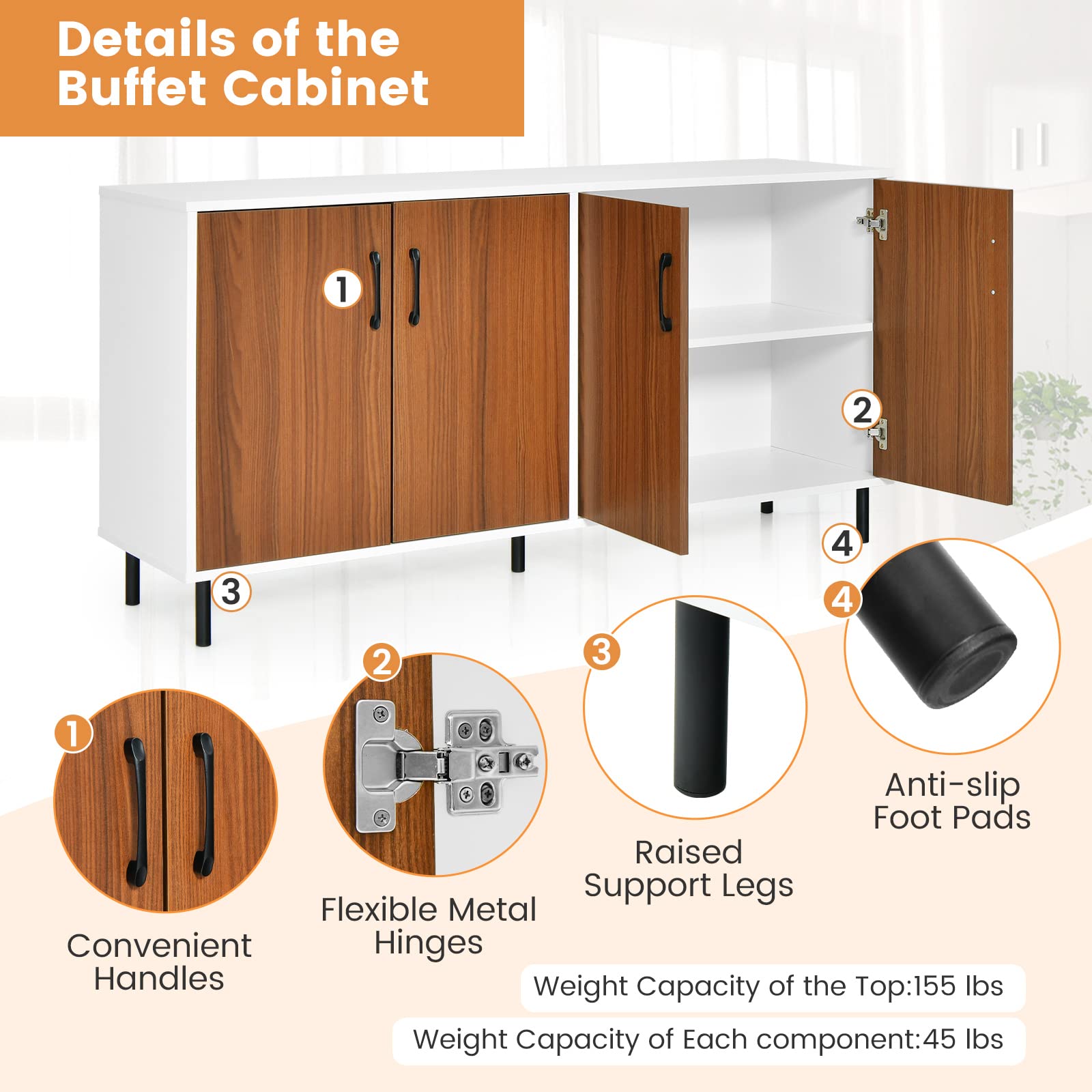 Giantex 4-Door Large Buffet Sideboard