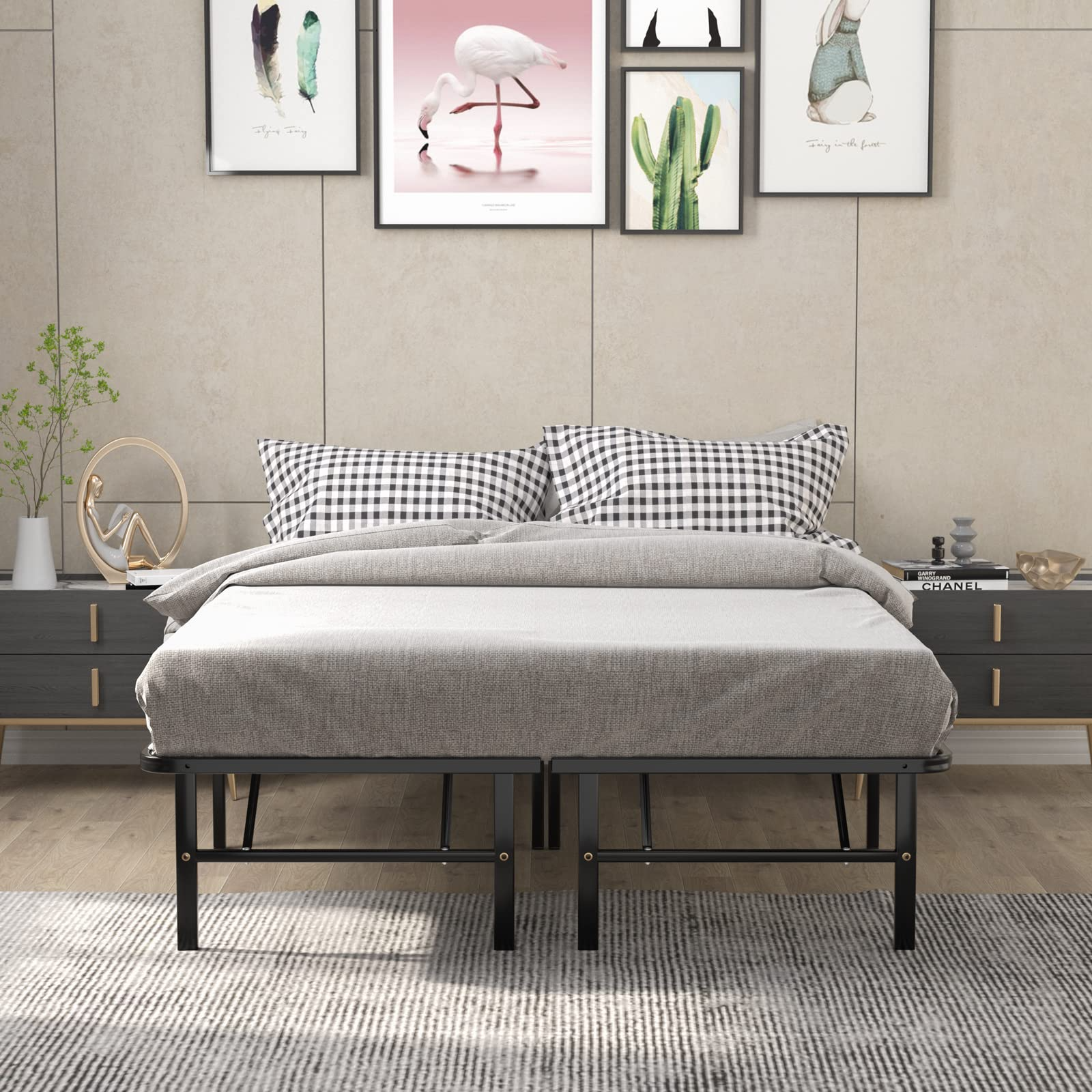 14 Inch Foldable Metal Mattress Foundation | Heavy Duty Bed Frame with Steel Slat