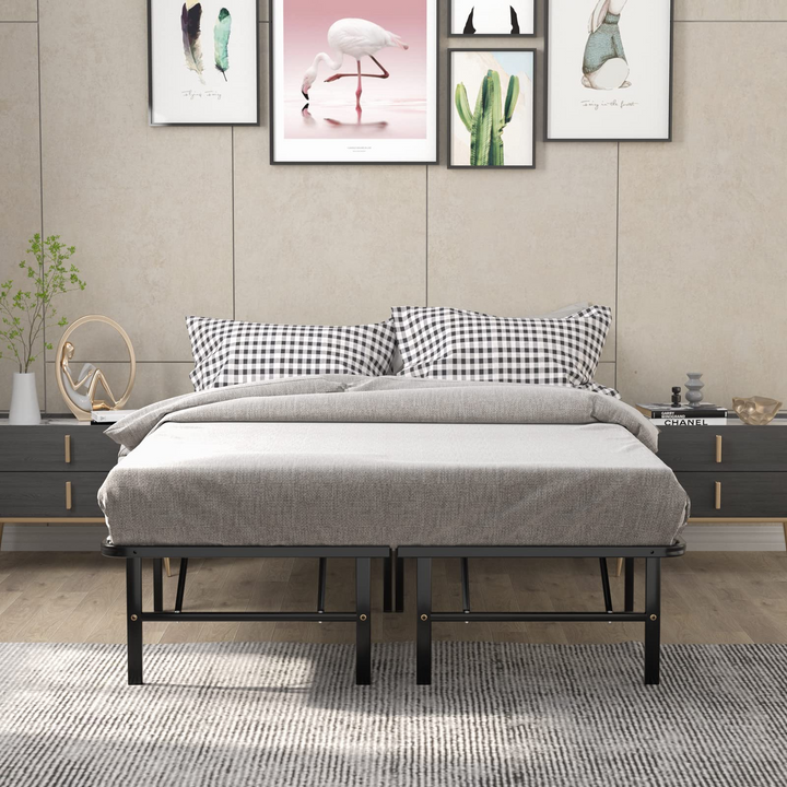 14 Inch Foldable Metal Mattress Foundation | Heavy Duty Bed Frame with Steel Slat