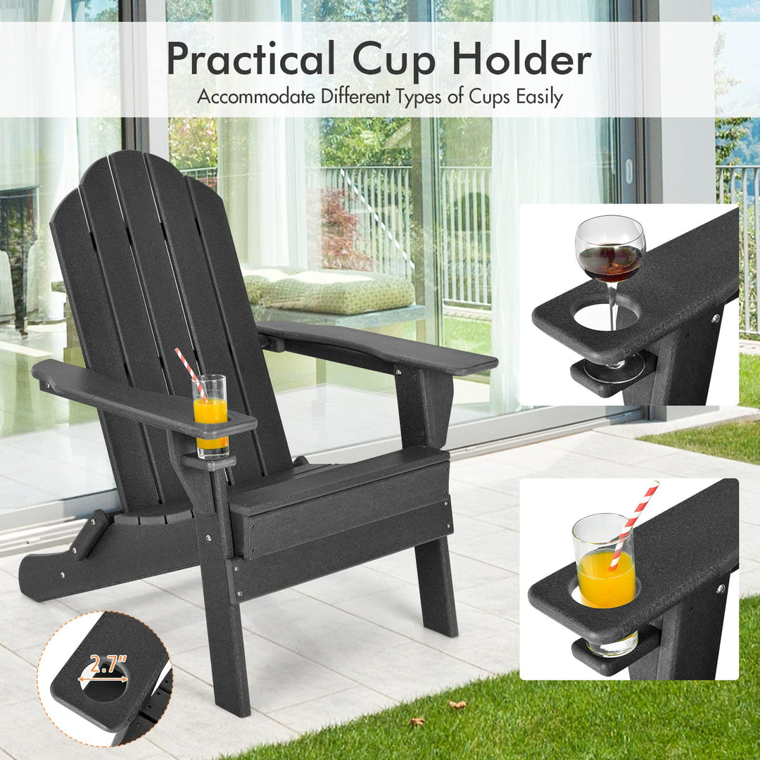 Adirondack Chair Outdoor Folding Chairs, Weather Resistant Patio Chair with Built-in Cup
