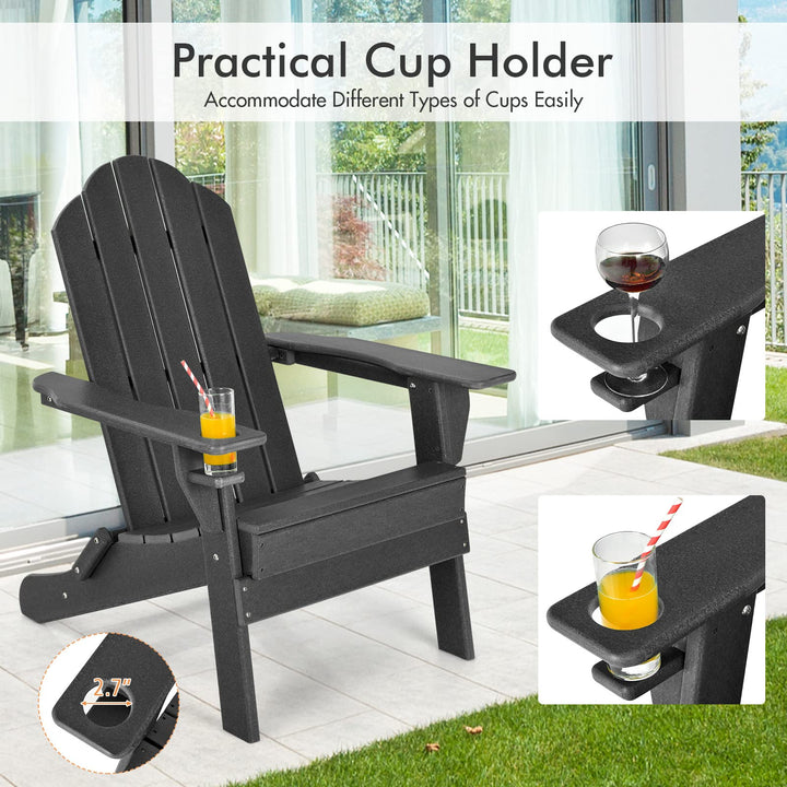 Adirondack Chair Outdoor Folding Chairs, Weather Resistant Patio Chair with Built-in Cup