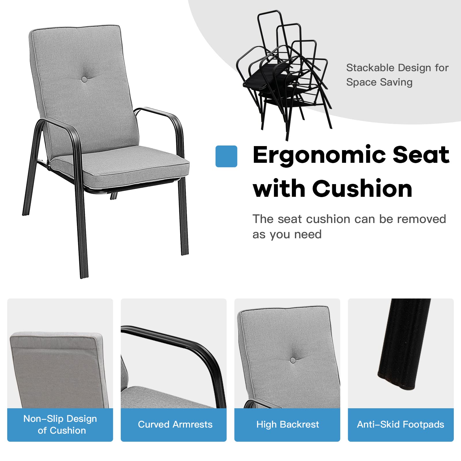 Giantex 4 Piece Patio Dining Chairs, Outdoor Stackable Chairs
