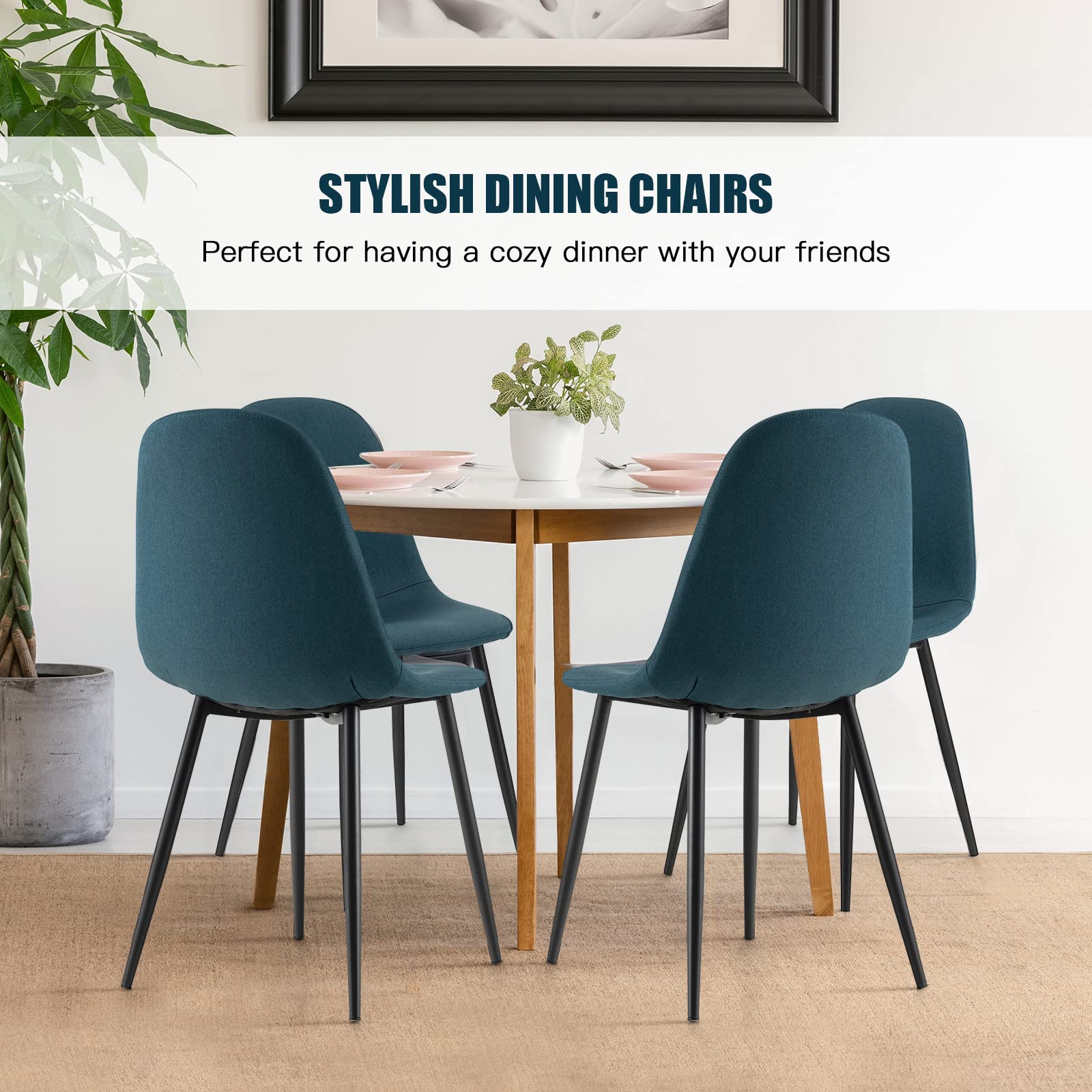Giantex Modern Dining Chairs Set of 4 - Classic Comfy Upholstered 17” High Backrest Linen Dining Room Chairs