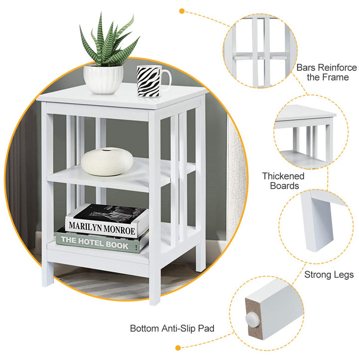 Giantex Nightstand 3-Tier Sofa Side Table W/Reinforced Bars and Stable Structure