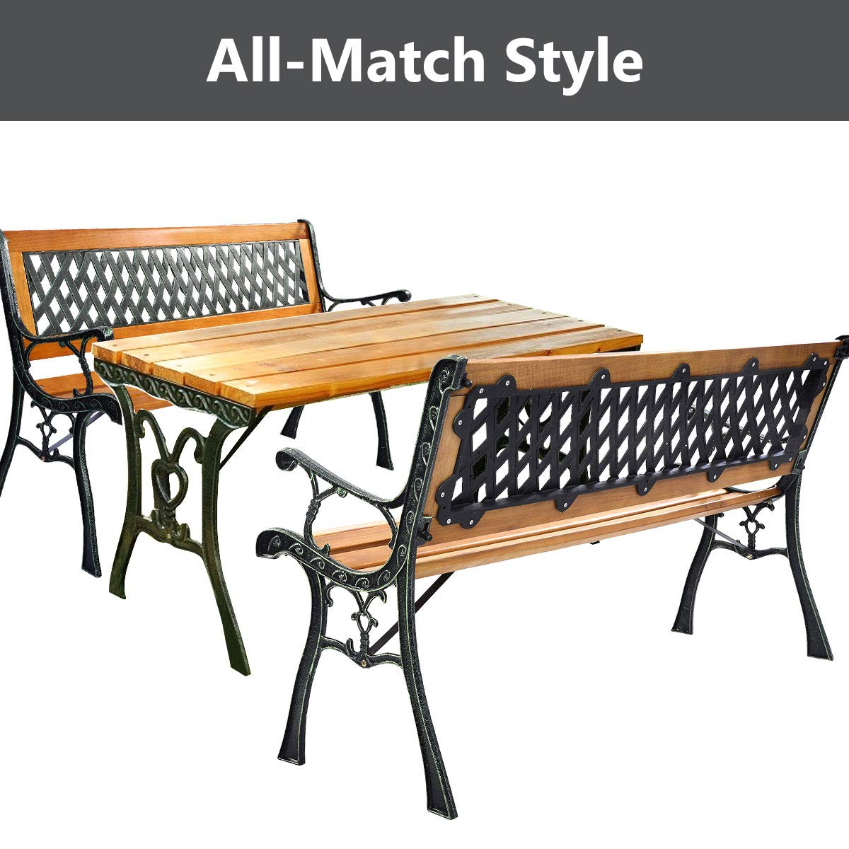 Giantex 50'' Patio Bench, Outdoor Furniture Cast Iron Hardwood Frame Porch Loveseat