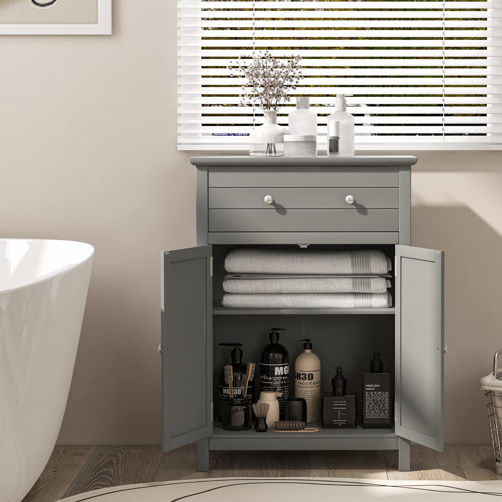 Giantex Bathroom Storage Cabinet with Drawer - Floor Cabinet with Doors, Adjustable Shelf