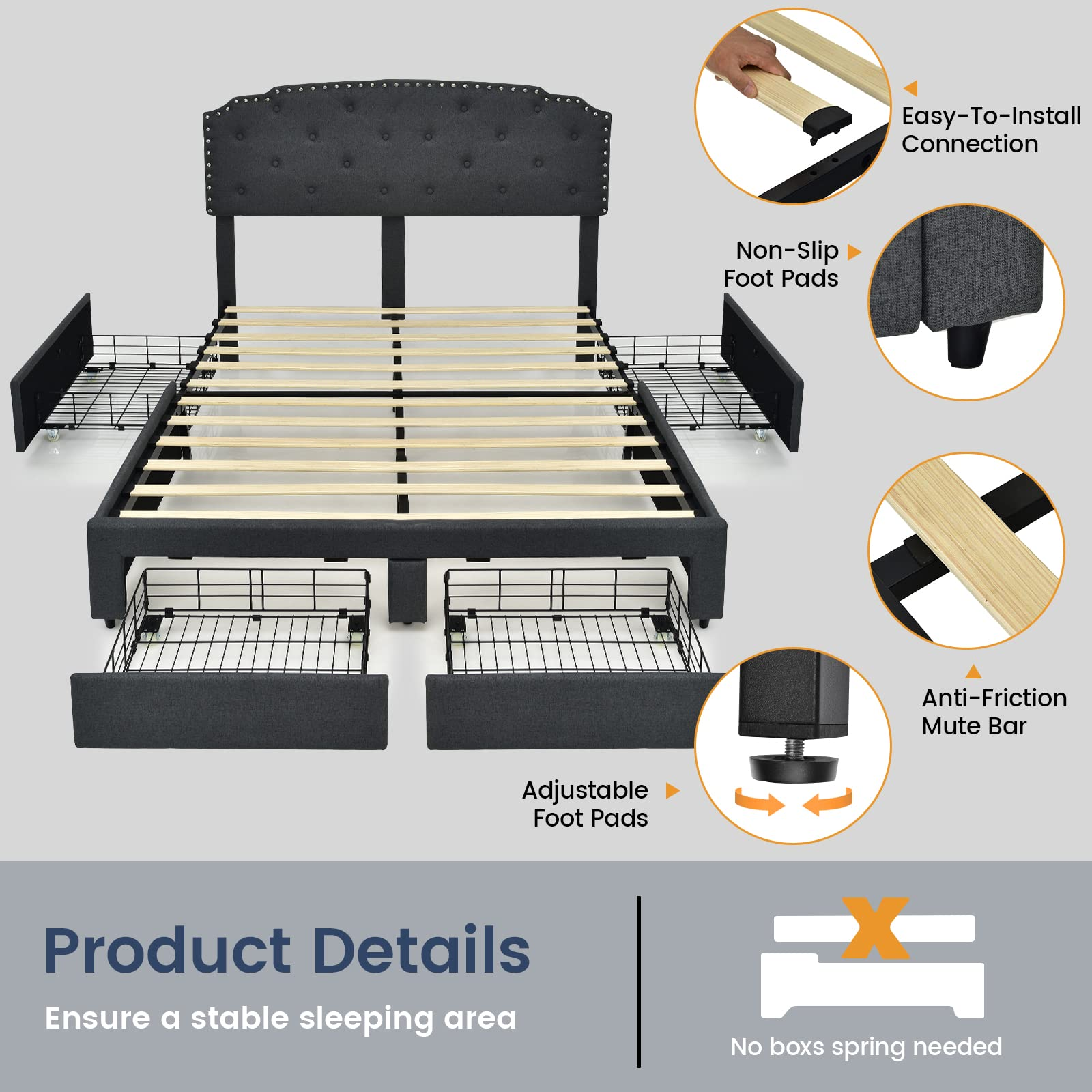 Giantex Upholstered Platform Bed Frame