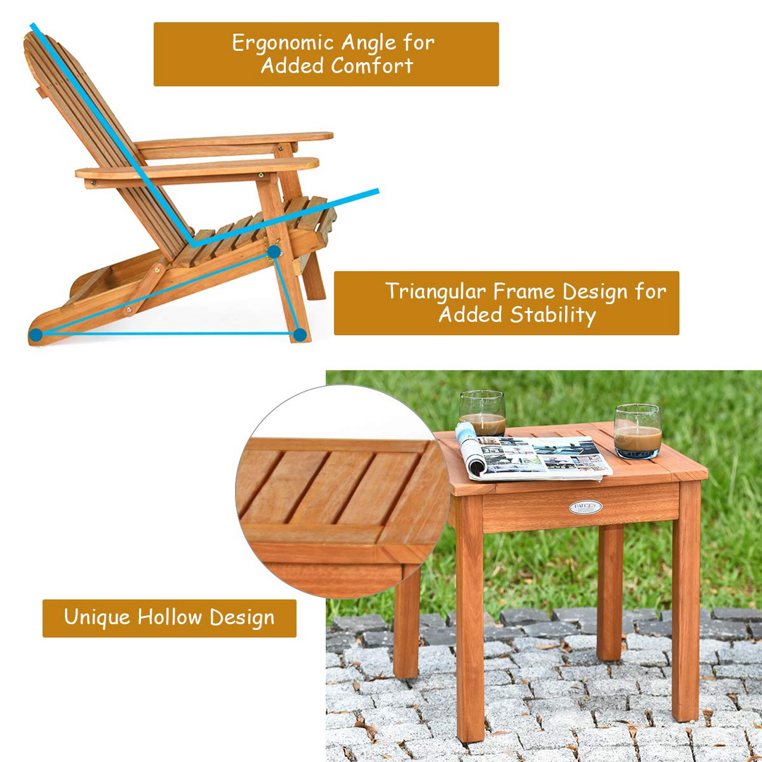 Giantex Adirondack Chair Set 3-Piece Foldable Wooden Chairs Set