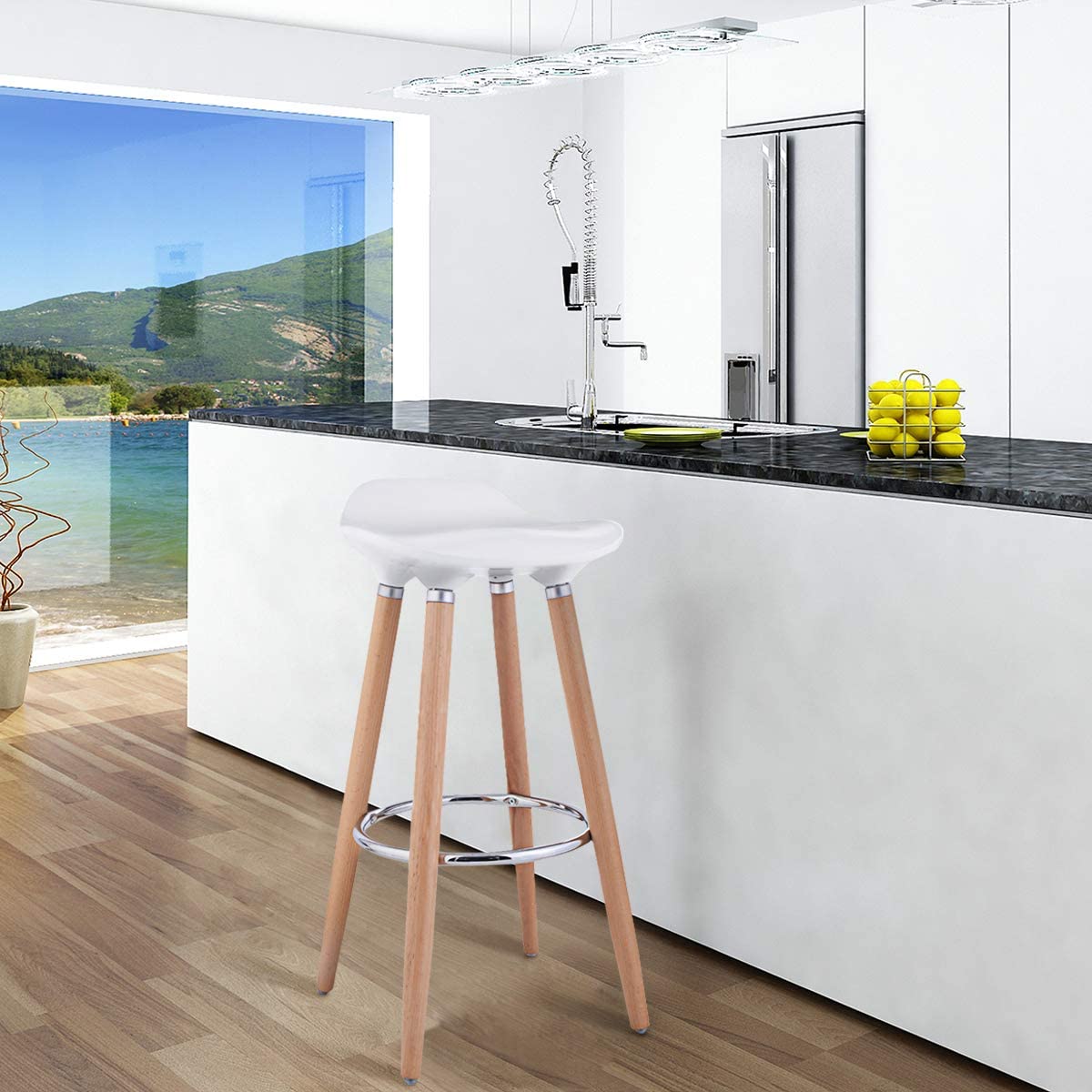 Modern Comfortable Barstools, Counter Height Bistro Pub Backless Armless Barstools Bar Height with Wooden Legs