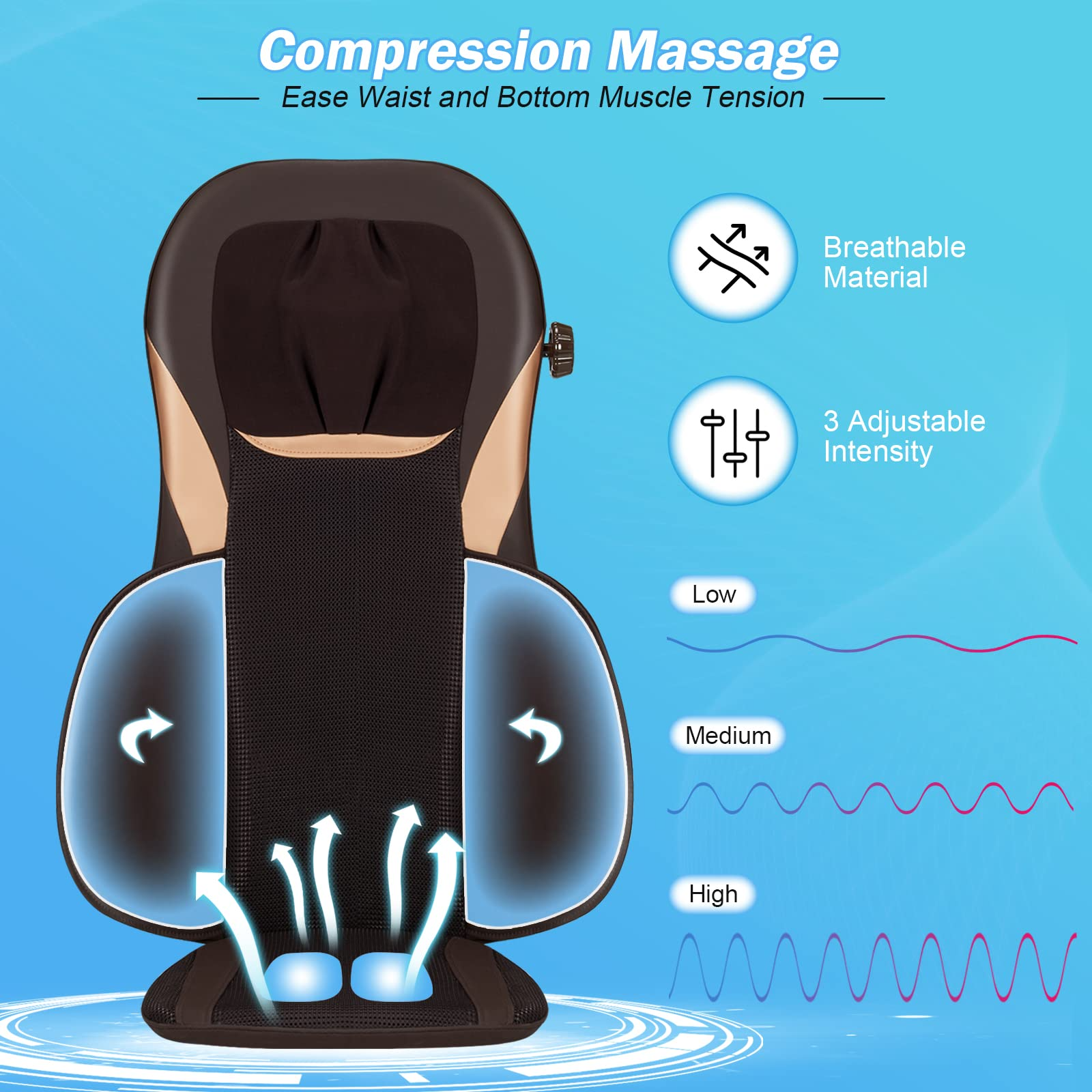Massage Chair Cushion with Heat, Kneading & Rolling
