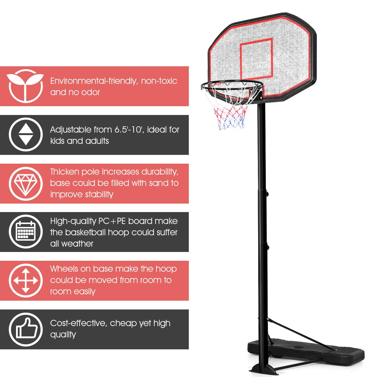 Giantex Portable Basketball Hoop 10 Ft Indoor Outdoor Adjustable Height 6.5'-10'