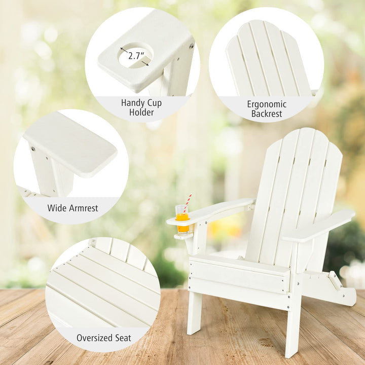 Folding Adirondack Chair with Side Table, Outdoor Adirondack Chair w/Cup Holder