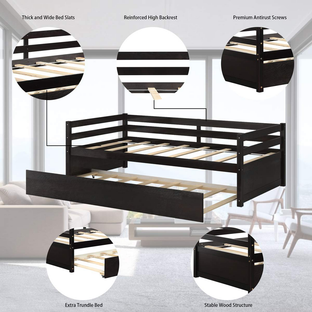 Giantex Wood Daybed with a Trundle, Twin Trundle Daybed with Durable Slat Support