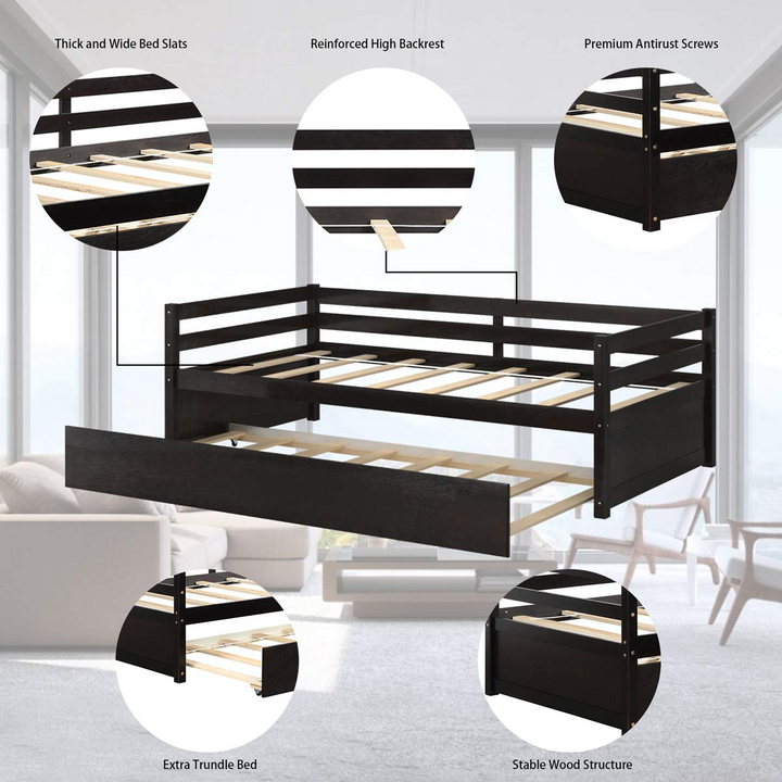 Giantex Wood Daybed with a Trundle, Twin Trundle Daybed with Durable Slat Support