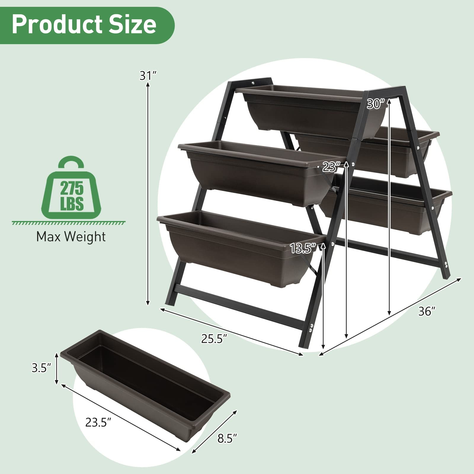 Giantex Set of 2 Vertical Raised Garden Bed, 5 Planter Boxes Container w/ Drainage Holes