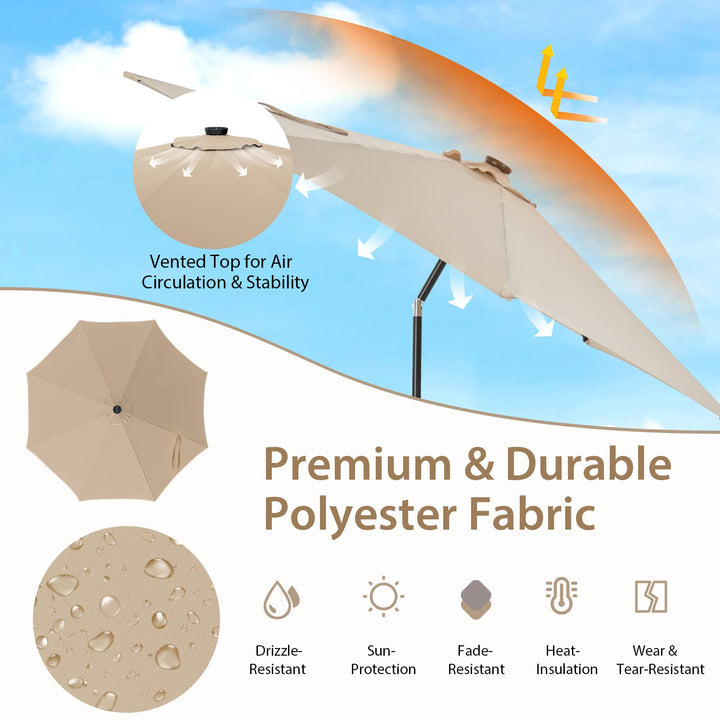 Giantex 10 ft Patio Umbrella with 112 Solar Lights, Outdoor Table Market Umbrellas with 8 Ribs