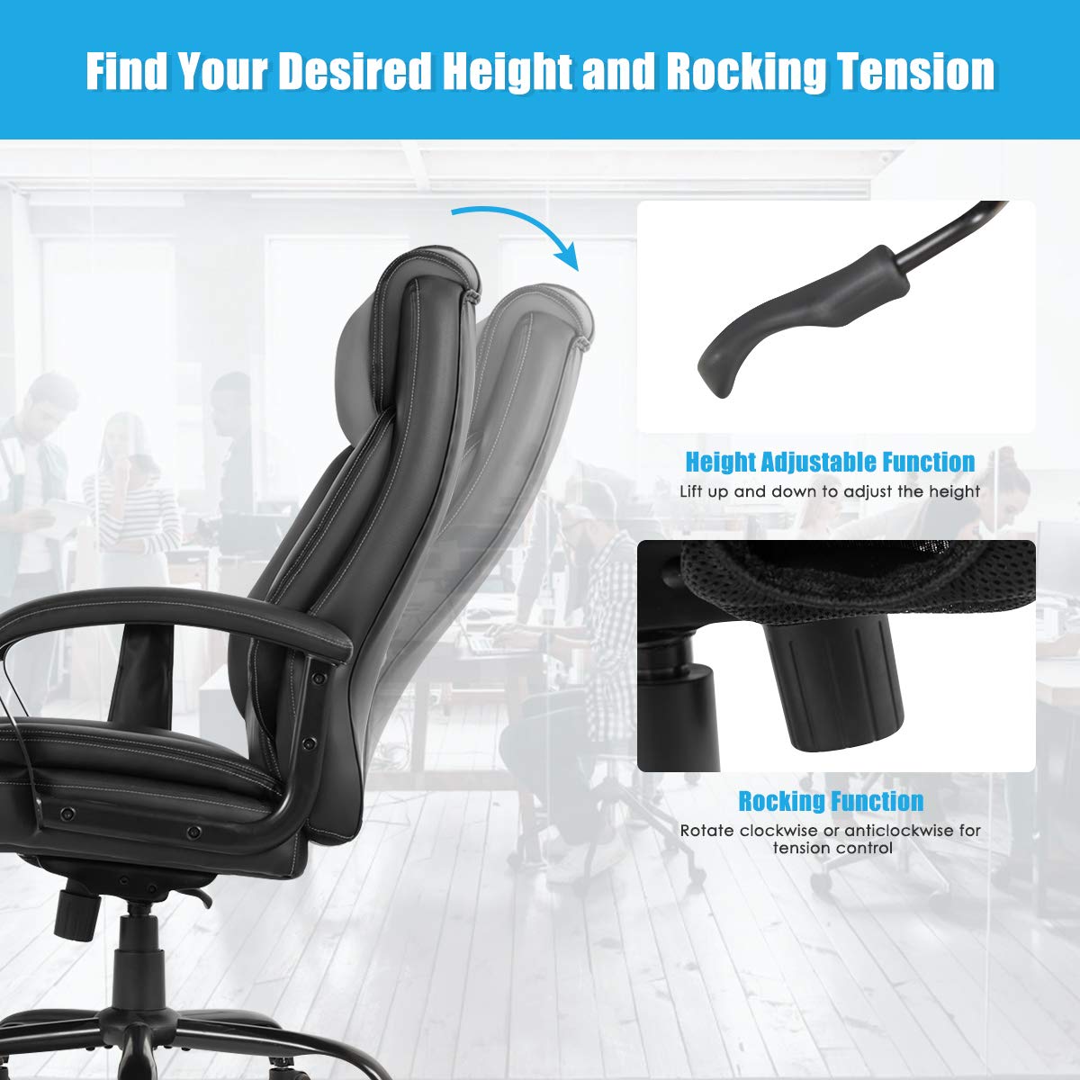 Giantex 500 lbs Big and Tall Office Chair, Massage Executive Chair w/ 6 Vibrating Points