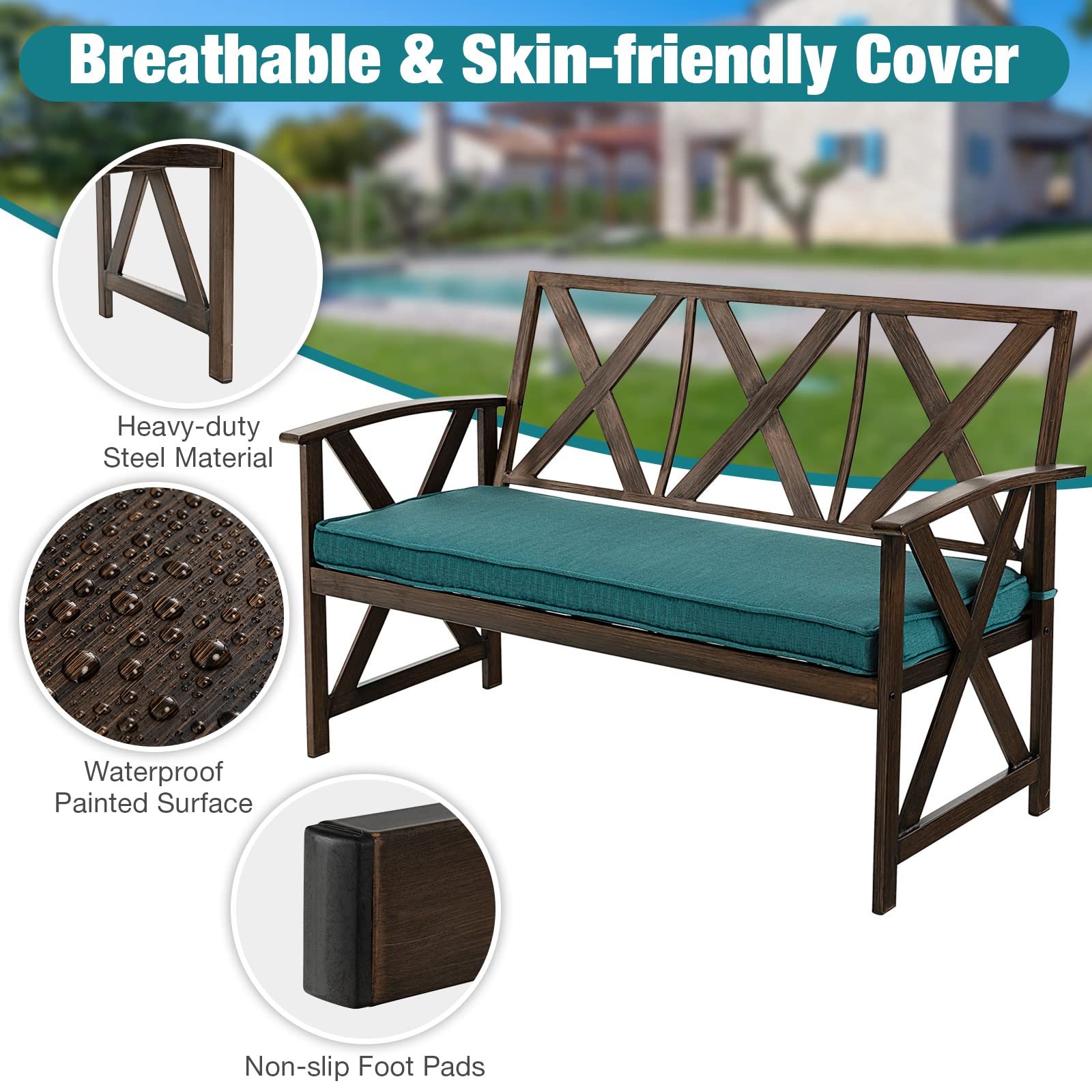 Giantex 51.5" Outdoor Garden Bench - Patio Chair with Heavy-Duty Wood Grain Coated Steel Frame