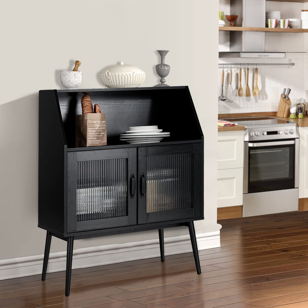 Giantex Buffet Cabinet with Storage, Farmhouse Sideboard with Open Shelves & Tempered Glass Door
