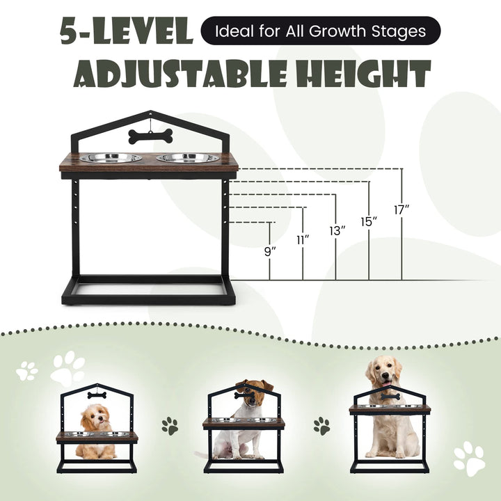 Giantex Elevated Dog Bowls Stand, 5 Adjustable Heights, 2 Stainless Steel Bowls