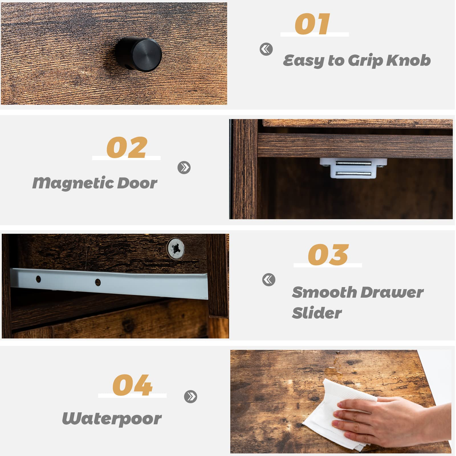 End Table w/Drawer & Shutter Door, Side Table w/Adjustable Shelf