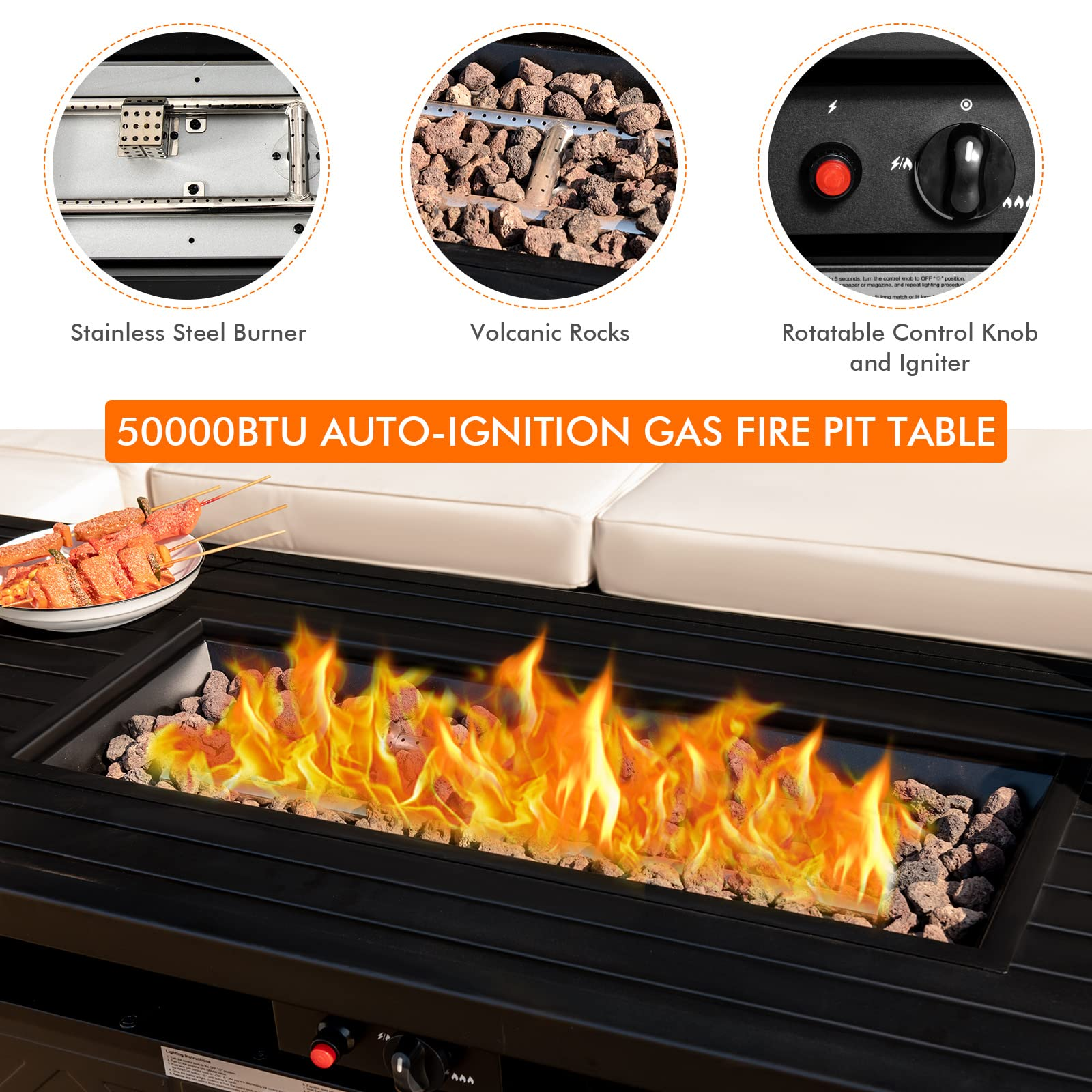 Giantex Gas Fire Table, Rectangular Outdoor Patio Propane Firepit Table