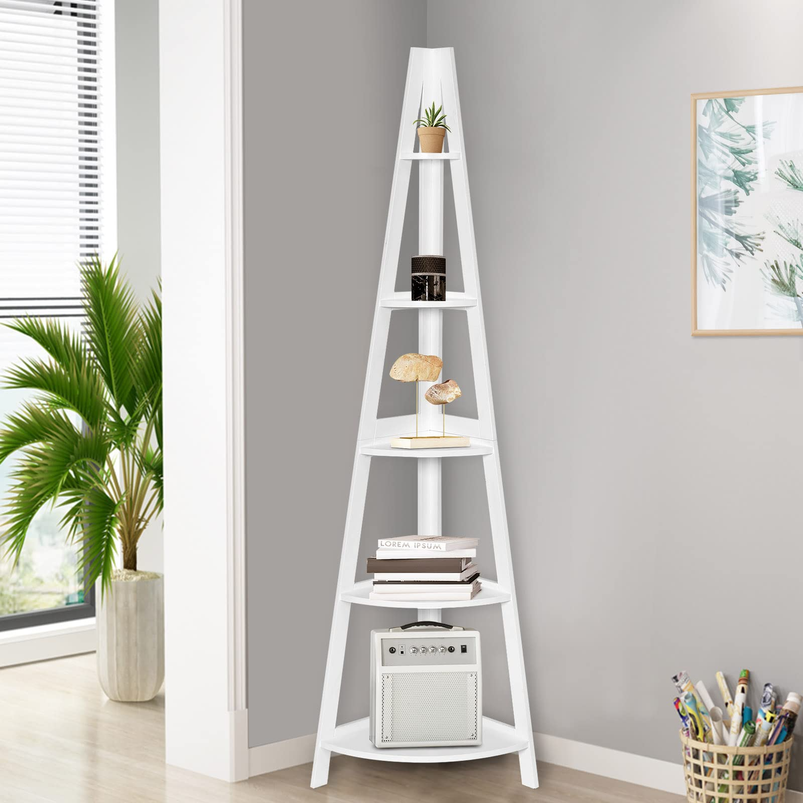 5-Tier Corner Bookcase Ladder Bookshelf Plant Stand Home Office Furniture