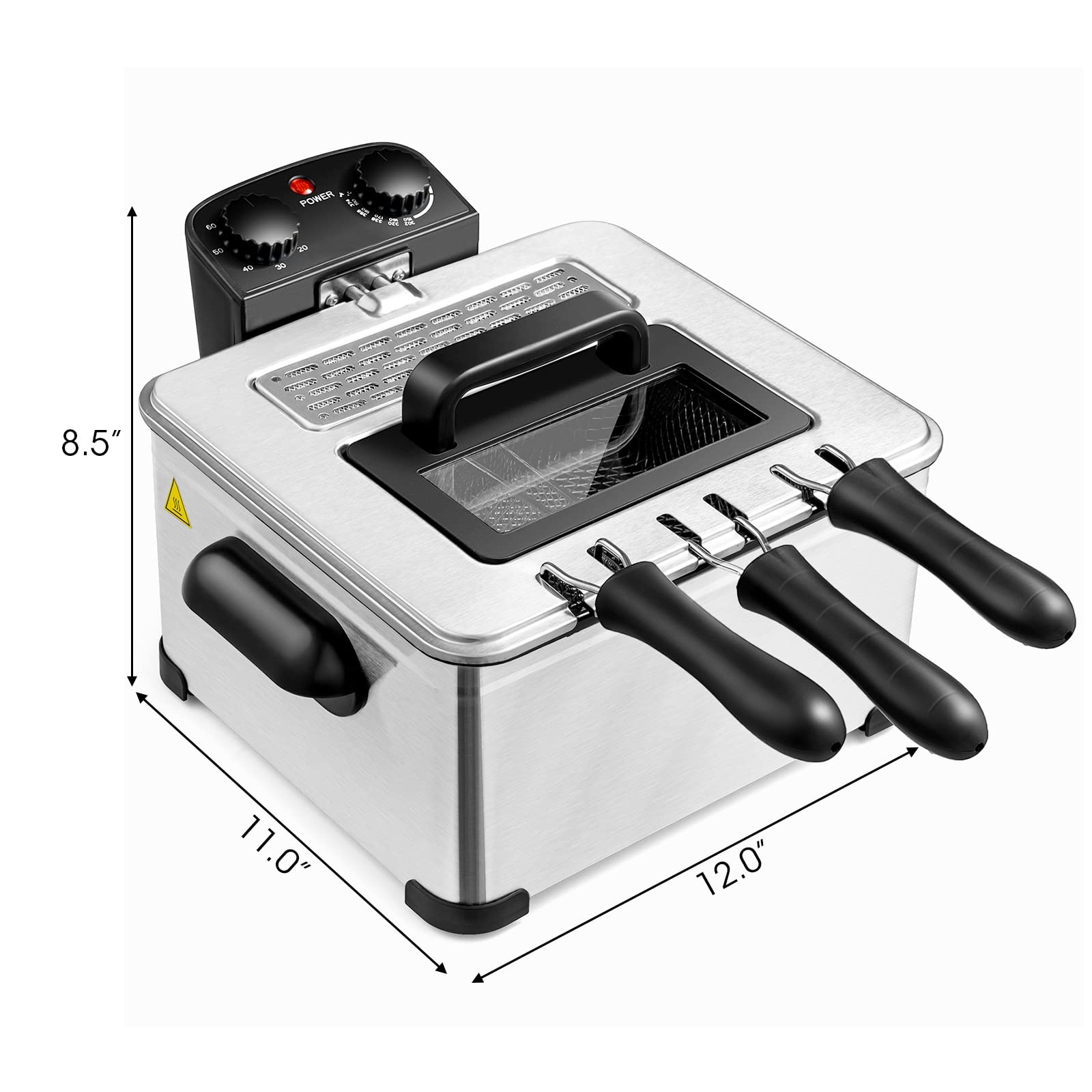 Giantex 1700W Electric Deep Fryer with 3 Baskets, 5.3QT/21-Cup Frier Cookers Home Fryer