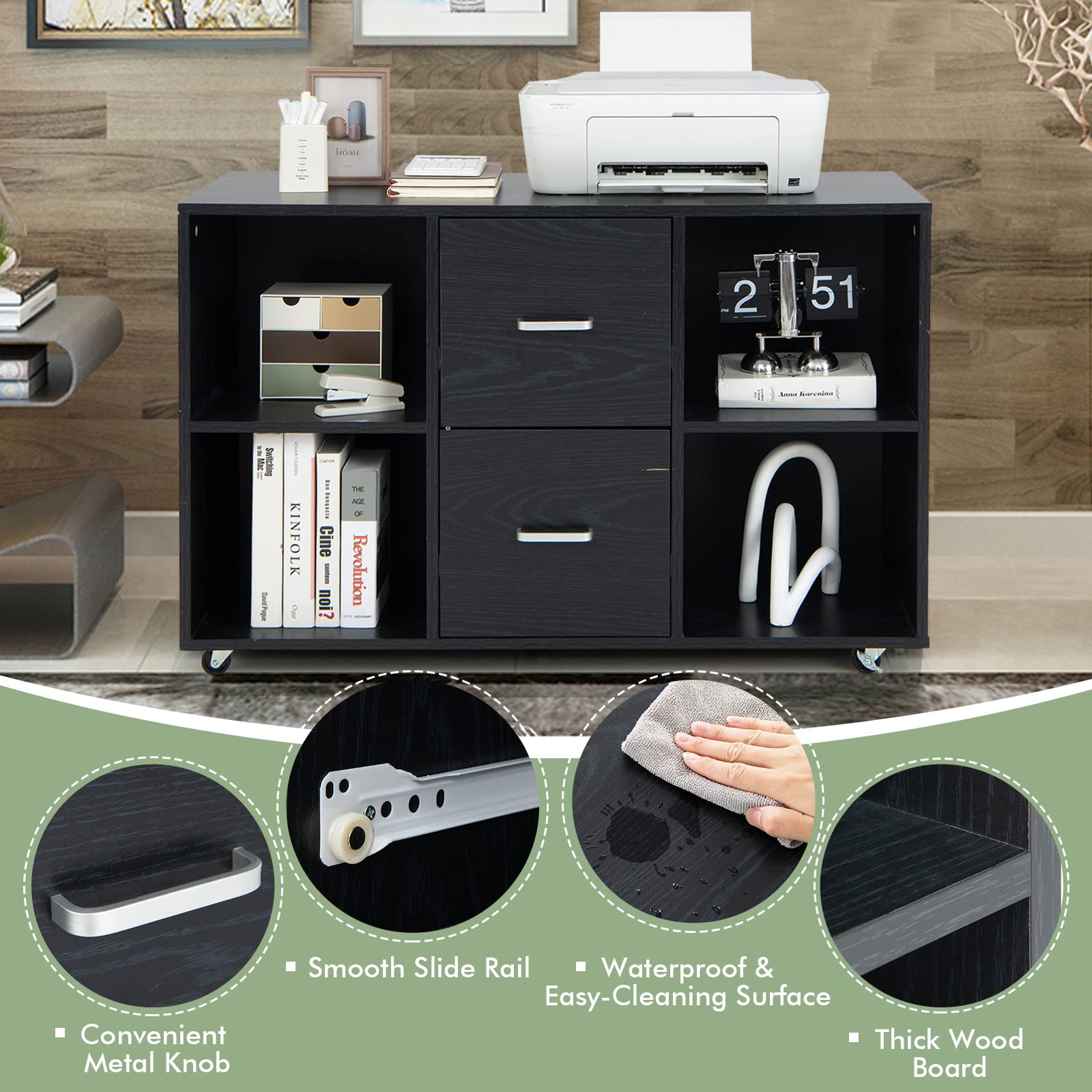 Giantex File Cabinet Office Organization - Filing Cabinet W/ 2 Drawers, 4 Open Compartments
