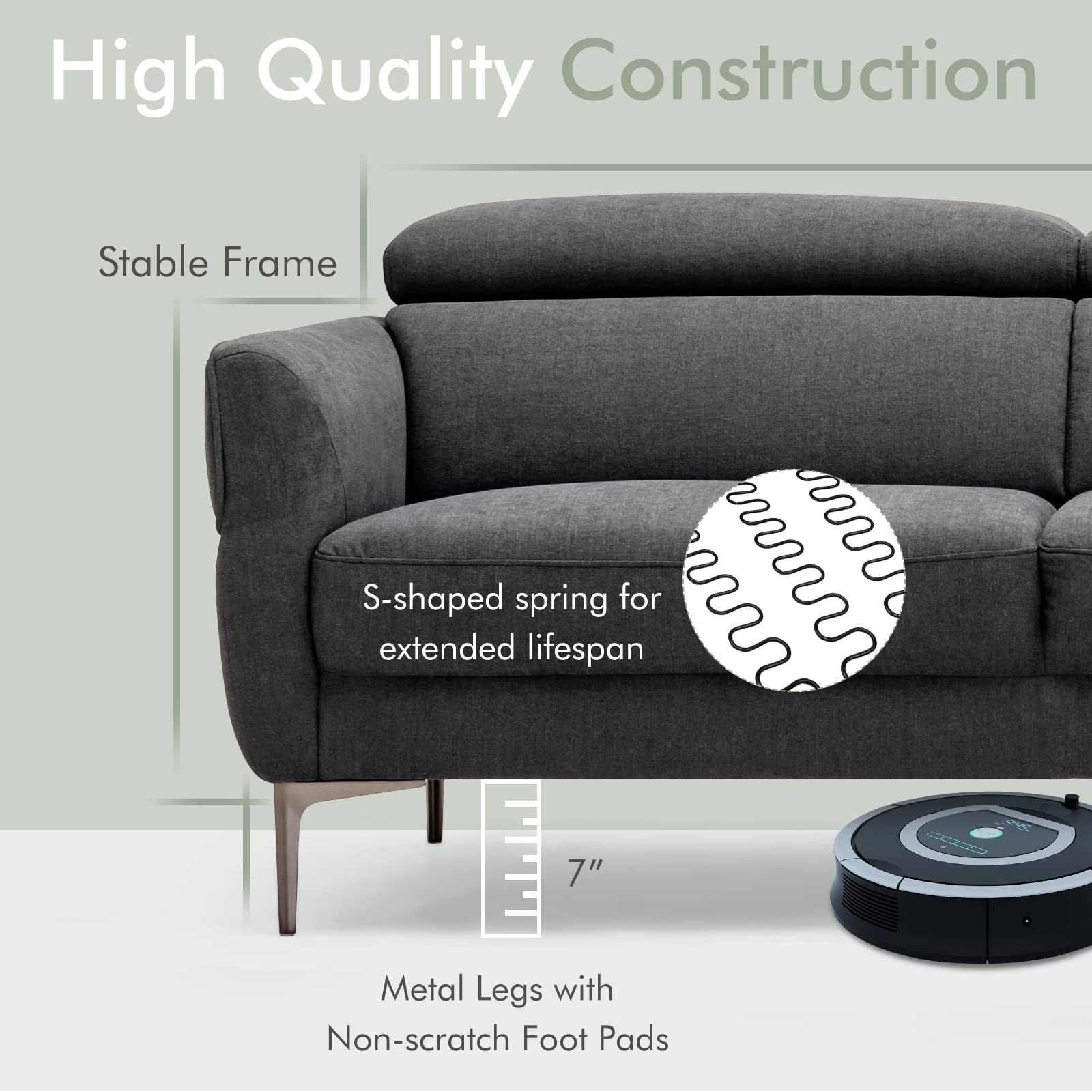 Giantex Couch, Upholstered Loveseat with Lift-up Headrest and Metal Legs