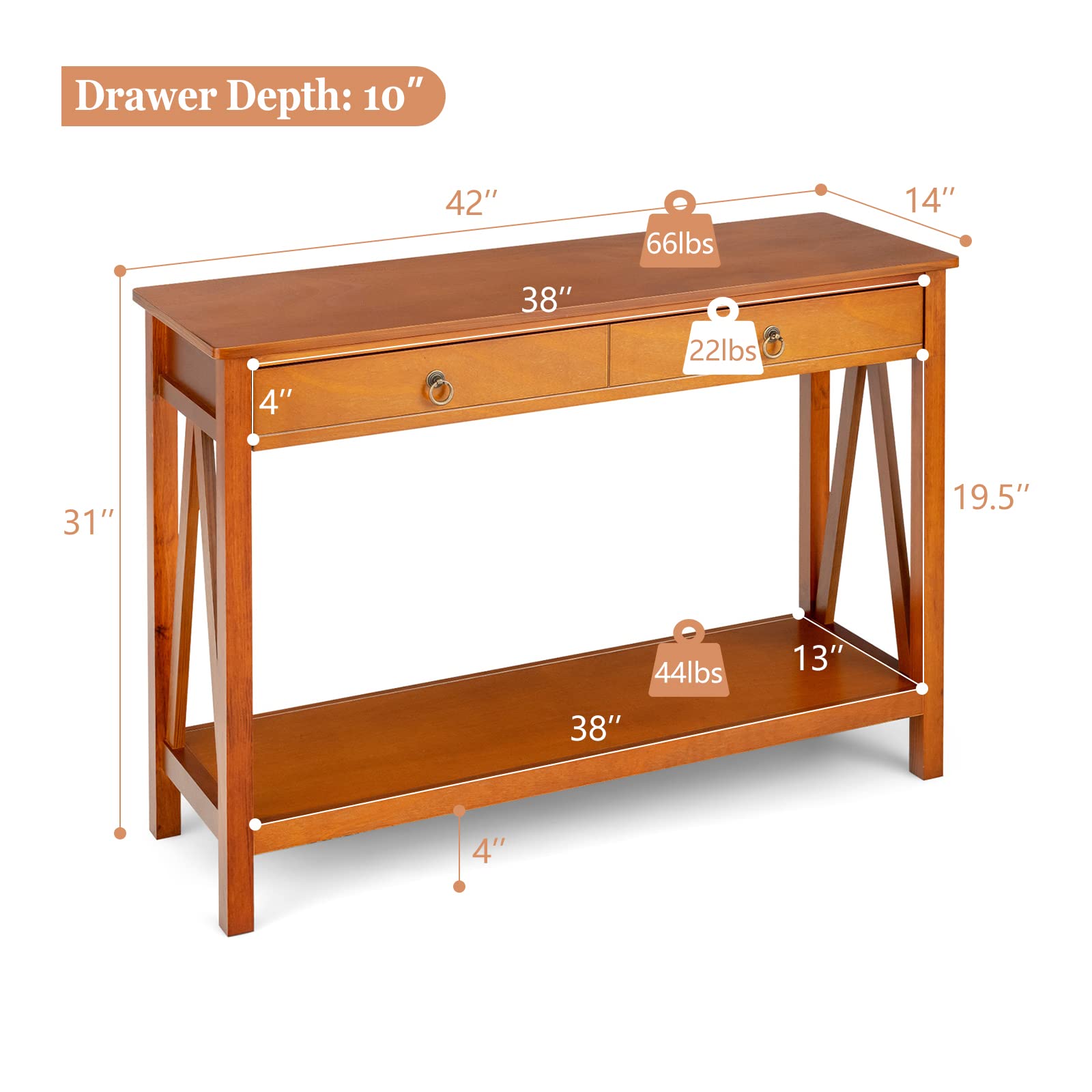 Console Table Entryway Sofa Side Table with 2 Drawers & Open Shelf