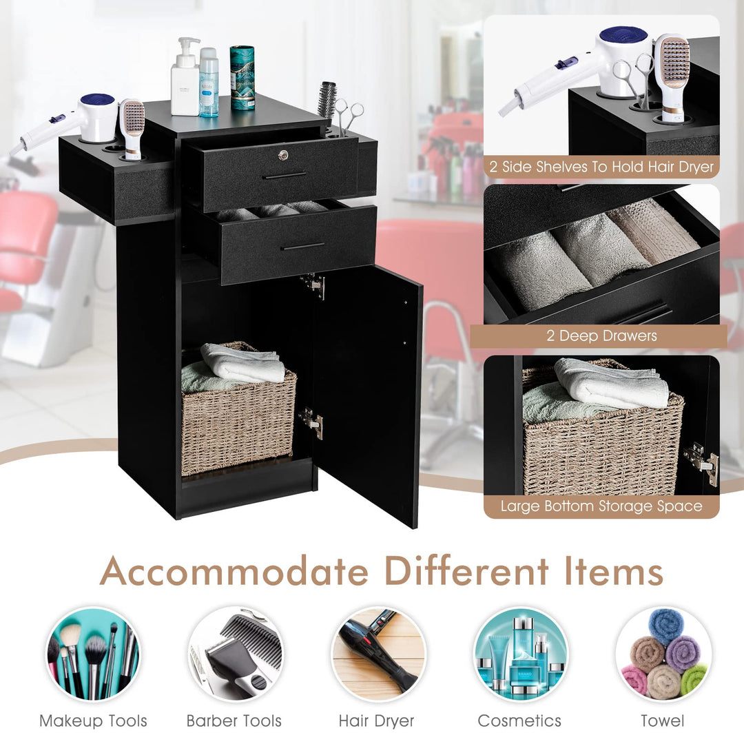 Salon Station Storage Cabinet for Hair Stylist, Black