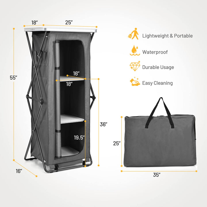 Folding Camping Storage Cabinet with 3 Shelves and Carry Bag