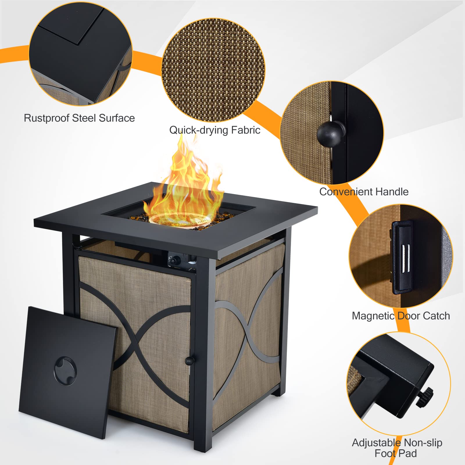 25-Inch Propane Fire Pit Table, 40000 BTU Square Gas Firepit Table with Lid